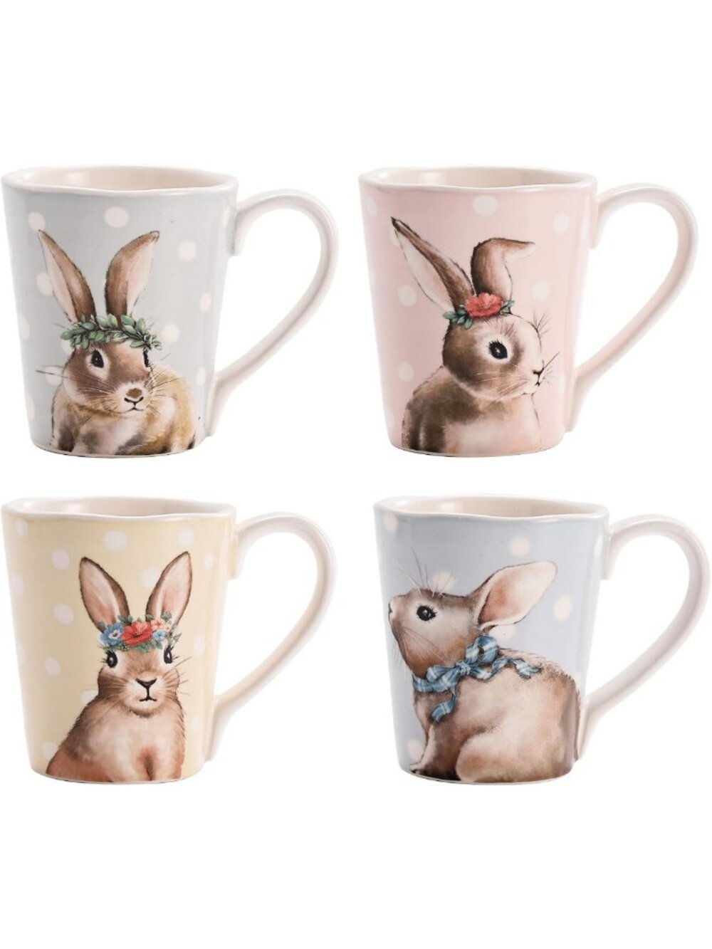 Farmhouse Bunny Ceramic Mugs Set of 4 - 16oz Easter Coffee & Tea Cups, Microwave